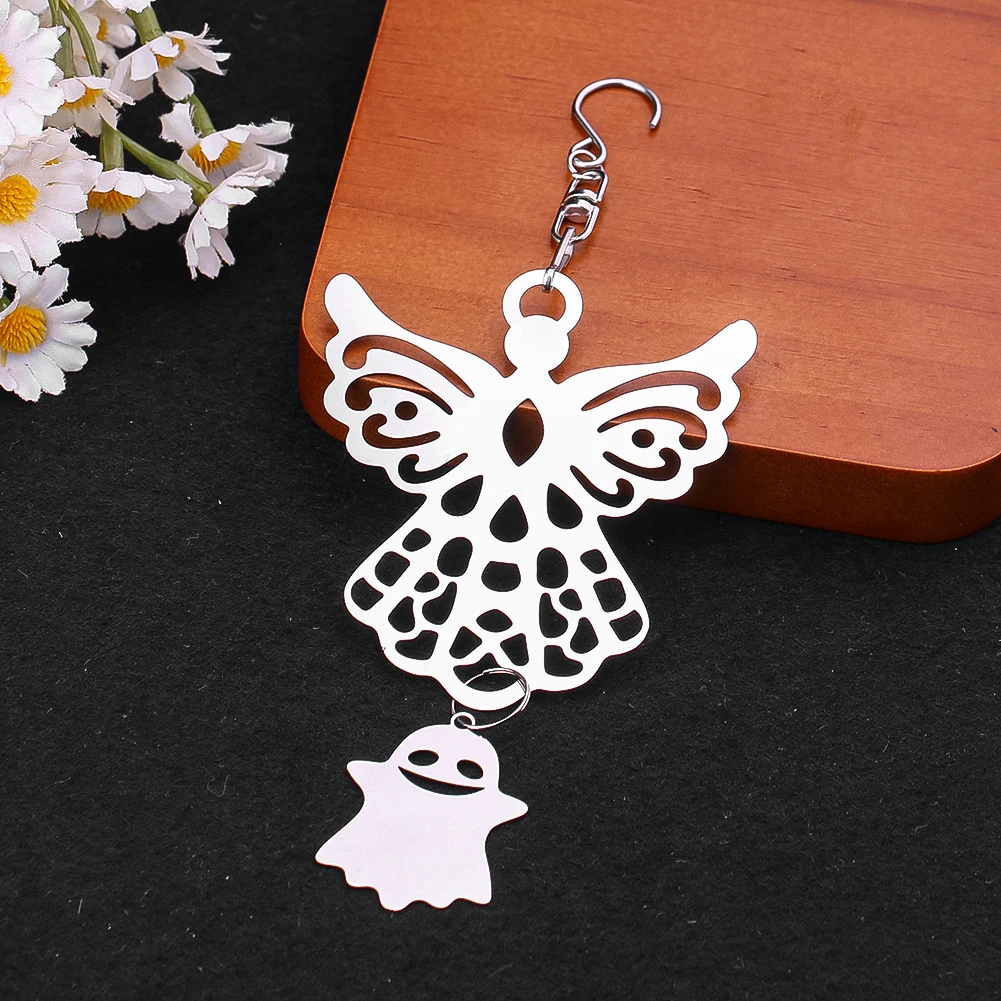 

Guardian Angel Ghost Hanging Pendant Garden Halloween Decor Mirror Stainless Steel Funny Wind Chimes Catcher Keep Bird Away From