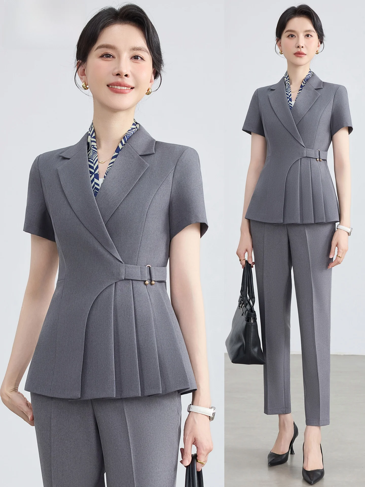 

ay ort Sve Suit Set for Women Thin Summer Profional Workwear Ele High-end for Hotel Manager Jewelry Store