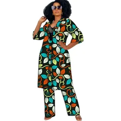 Women African Clothing Cardigan Coat Set Extended Windbreak Half Sleeve Tops With Straight Pants Ankara Outfits