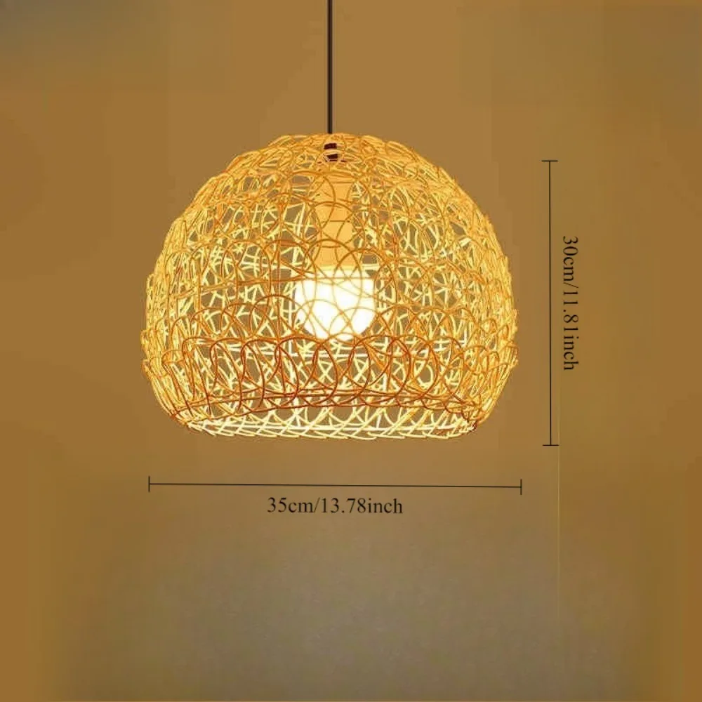 Handmade Natural Rattan Art Chandelier Round Fish Scale Weaving Lamp Creative Pastoral Retro Balcony Restaurant Lamp Kitchen