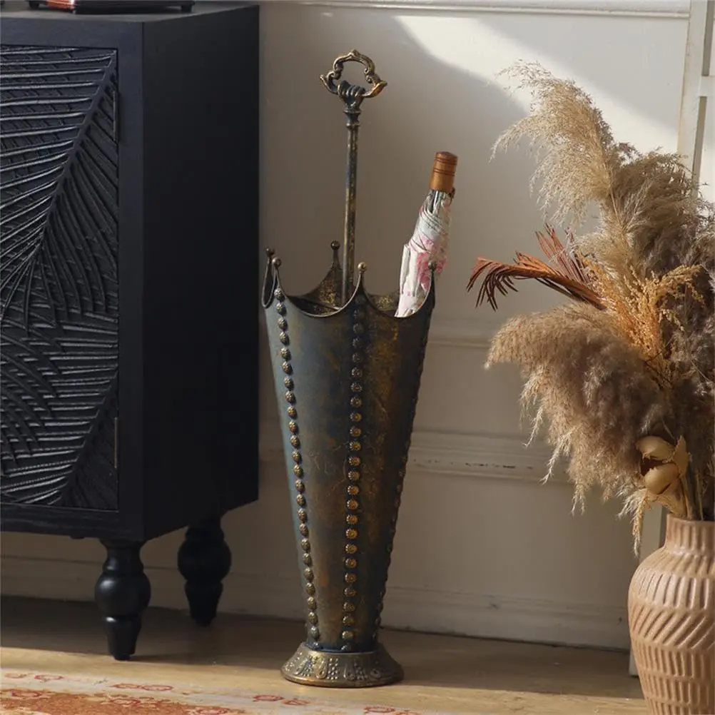Vintage Umbrella Stand for Entryway, Metal Umbrella Holder with Base