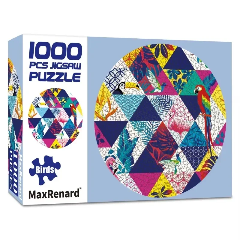 MaxRenard 1000-teiliges Puzzle für Erwachsene, Vögel, rundes Tier, kreisförmig, Heimwanddekoration, Lernspielzeug, Geschenk für Familienspiele