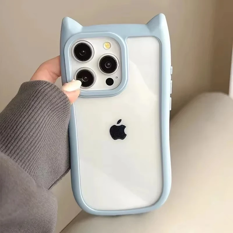 Soft Silicone Cute Cat Ear Phone Cases For iPhone 16 15 14 13 12 11 Pro Max XR X XS Max Funda Transparent Shockproof Back Covers image 4