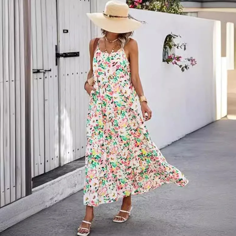 2024 New Summer Women\'s Bohemian Long Dress Fashion Sexy Printed Beach Skirt Vacation Suspender Skirt for Women