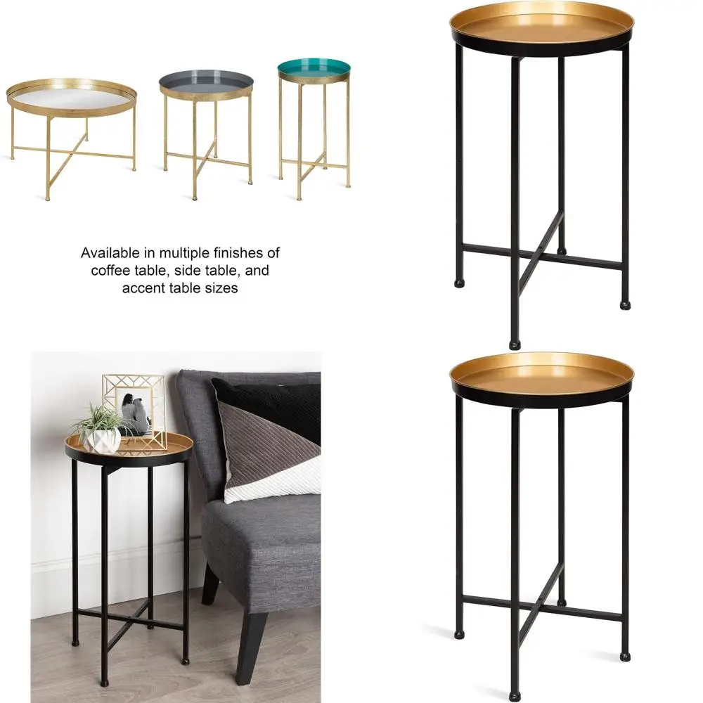 

14 x 14 Foldable Accent Table, 25.75 Tall, Black & Gold, Modern Minimalist Style, Detachable Magnetic Top