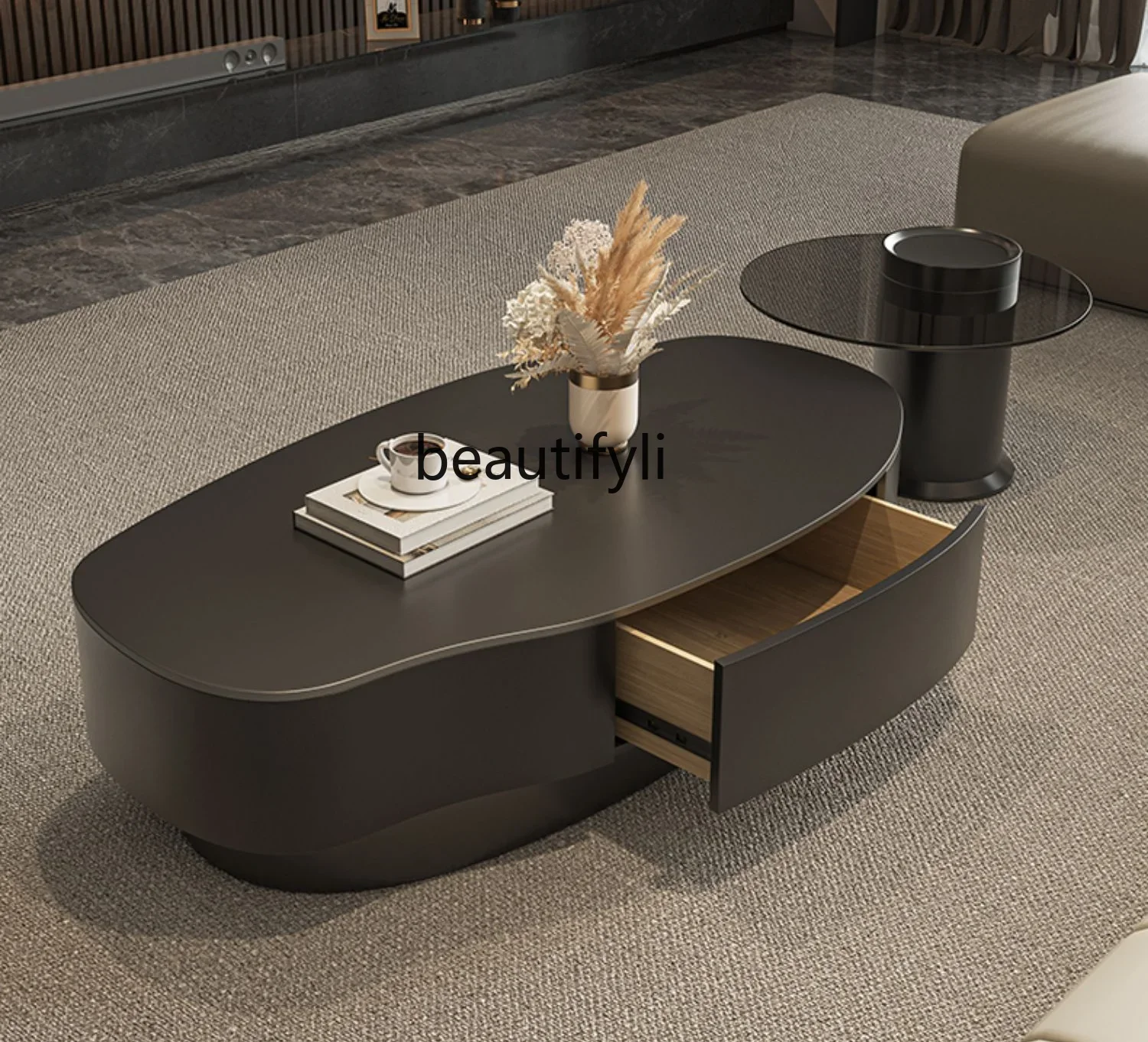 

A26 Special-shaped rock slab coffee table light luxury modern simple large and small apartment high-grade oval minimalist