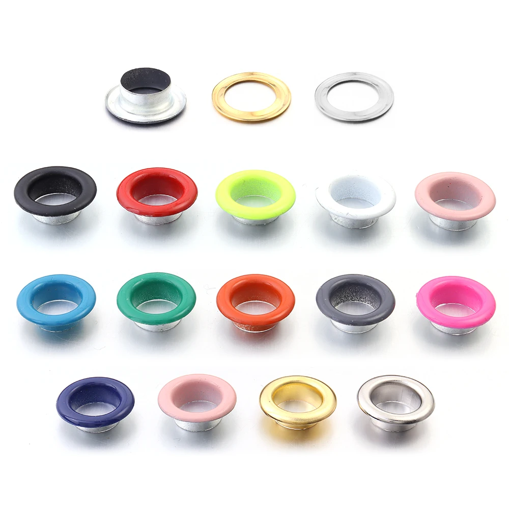 50Sets 3-10mm Multicolor Iron Eyelets Grommet Ring With Washer For DIY Leathercraft Scrapbooking Shoes Belt Cap Bag Tags Clothes