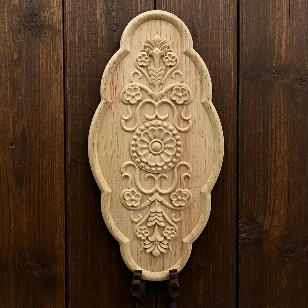 2PCS Flower Unpainted Wooden Mouldings Decal Woodcarving Decal Natural Wood Appliques for Furniture Cabinet Decorative Figurine