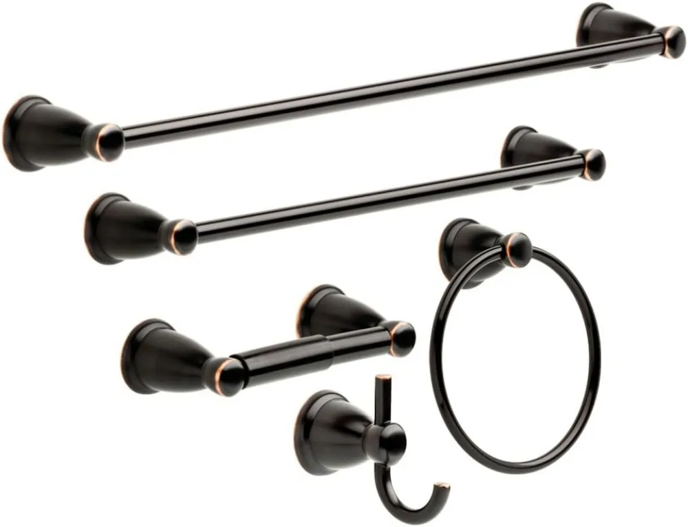 

5-Piece Bathroom Set in Oil-Rubbed Bronze with Towel Bar Racks, Toilet Paper Holder, Ring, and Hook for 18' and 24' Spaces