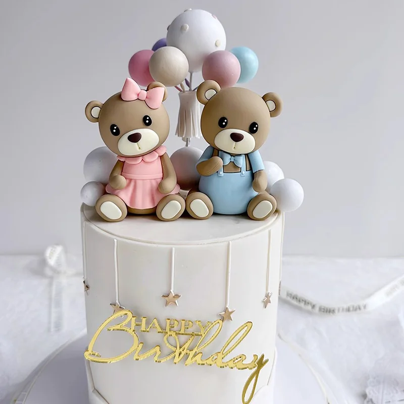 Niedlicher 3D brauner Bären-Kuchenaufsatz mit Schleife für Valentinstag, Geburtstag, Babyparty, Jungen, Mädchen, Jubiläum, Party, Kuchendekoration, Zubehör – Detail 23
