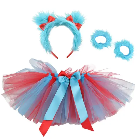 2-14 YearsRed Turquoise Thing 1 Thing 2 Tutu Skirt For Girls Dr Seuss Costumes Party Outfit For  Toddler Photo Shoot Fluffy