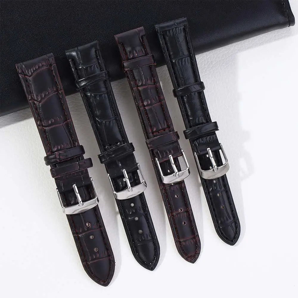 Brand Stainless Quality New Steel Band Men Brown or Black Strap Watch Leather