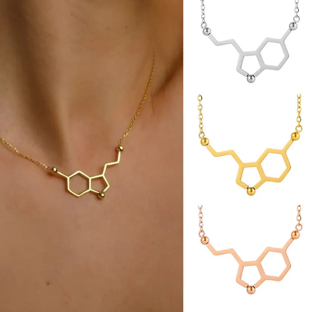 Fashionable Dopamine Necklace Serotonin Molecule Necklace Hypoallergenic Stainless Steel Chemical Molecules Necklace