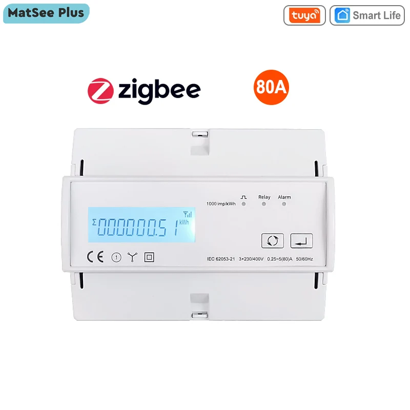 Tuya Thông Minh ZigBee 3 Pha Đồng Hồ Đo Điện KWh Năng Lượng Màn Hình Wattmeter Hỗ Trợ Modbus RTU 3*110/190V hoặc 230/400VAC 50/60Hz