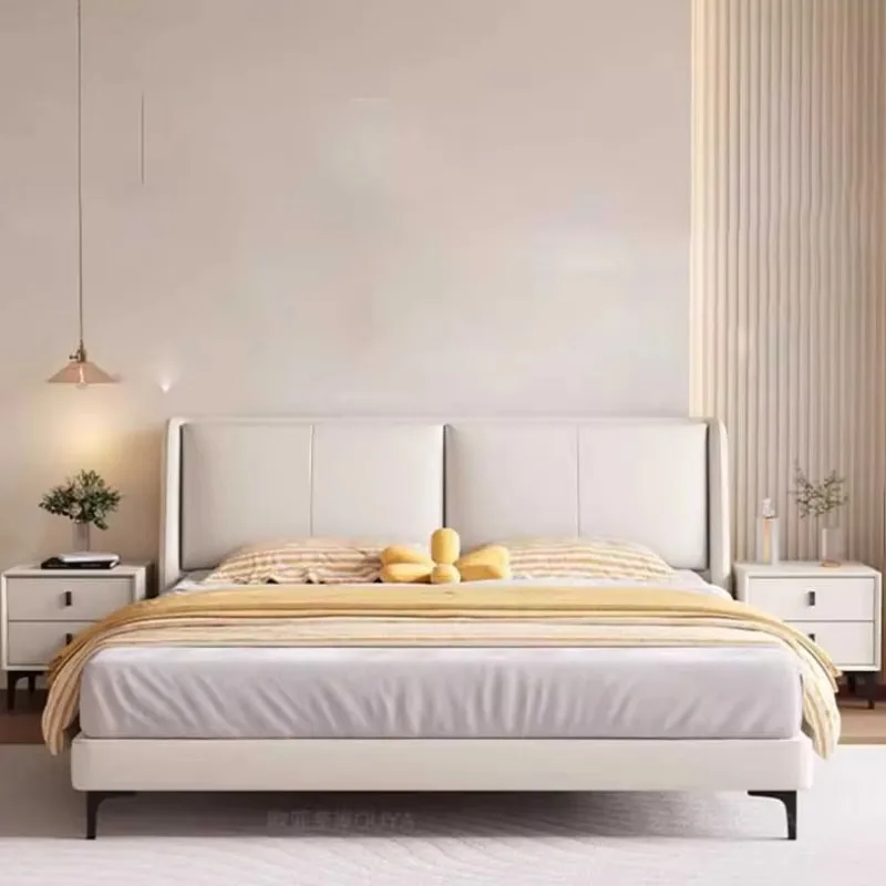 

King Size Double Bed Designer aesthetic Storage Sleeping Modern master Bed Frame White Platform Cama De Casal Nordic Furniture