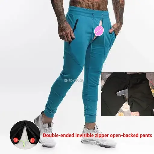 Outdoor Open Crotch Sex Pants, Exotic Hotpants Men Track Basketball Sweatpants, Sport Joggers Trousers, Couple Casual Streetwear