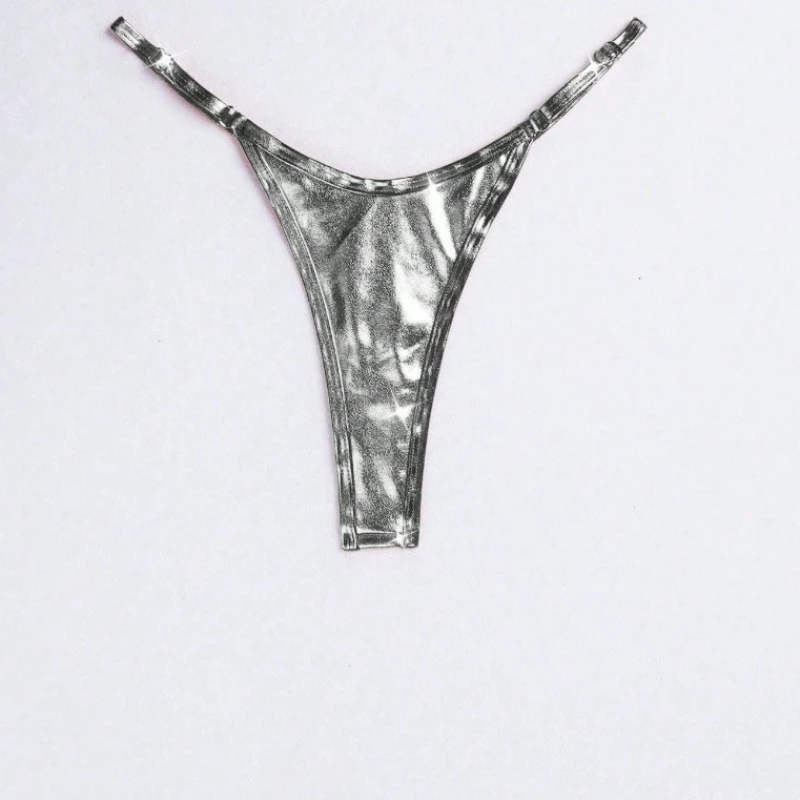 Dámské kalhotky, lesklé trojúhelníkové tanga, jednobarevné, elastické, se středním pasem, nastavitelné popruhy, tanga, dámské kalhotky - náhled 2