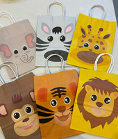 1bag Jungle Safari Animal Zoo Handles Paper Bags Happy 1st Birthday Party Candy Gift Goodie Bag Baby Shower Decoration Supplies