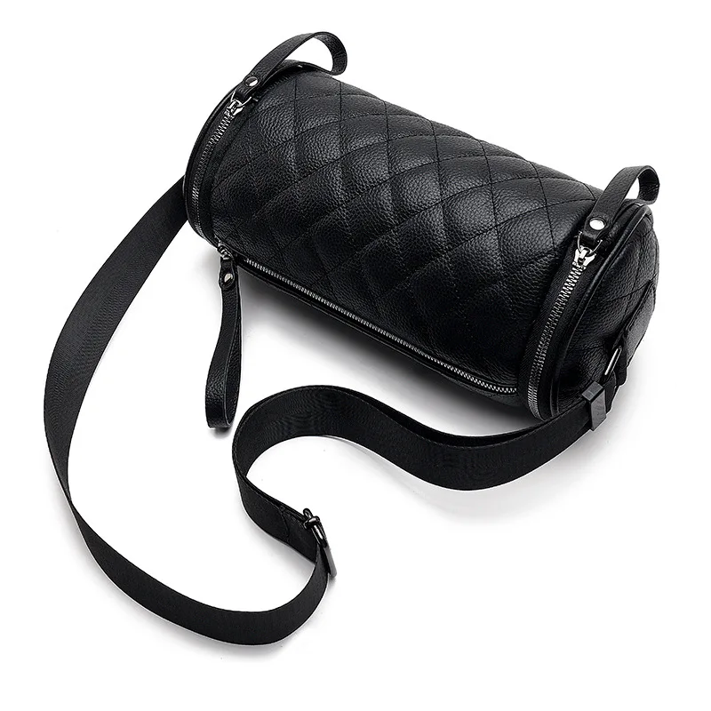 Genuine leather bag 2025 large capacity fashionable single shoulder crossbody women's bag large cowhide round bucket bag