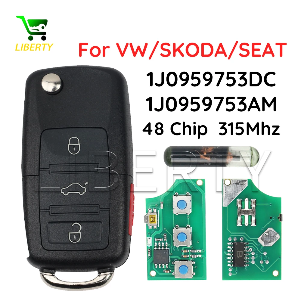 

Откидной автомобильный ключ Liberty для VW Jetta Beetle Golf Passat 1J0959753AM 1J0959753DC ID48 чип 315 МГц складной умный автомобильный дистанционный брелок