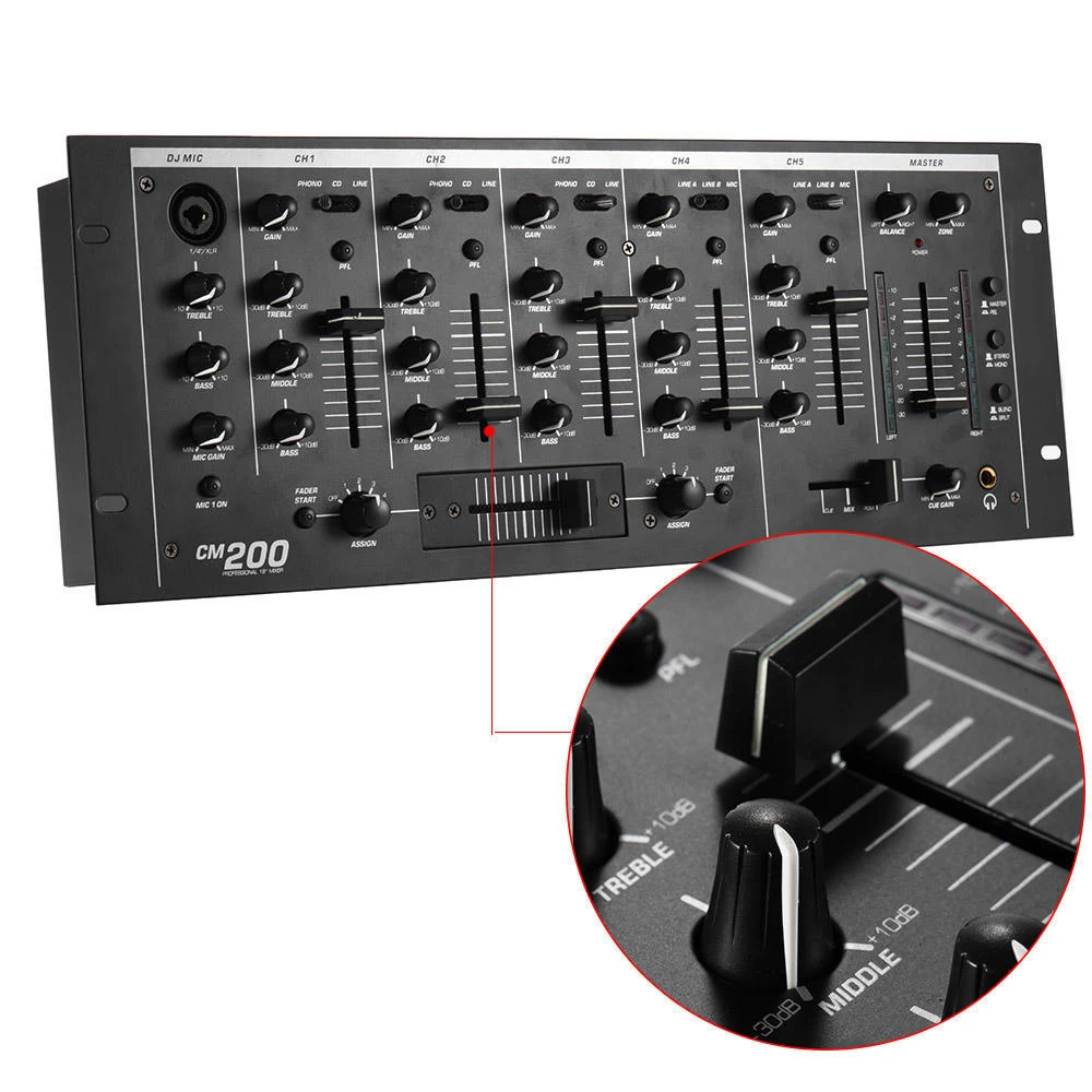 Numark CM200 5 Channel Rackmountable DJ Mixer - DJ Rack Mount Stereo Mixer Mixing Console