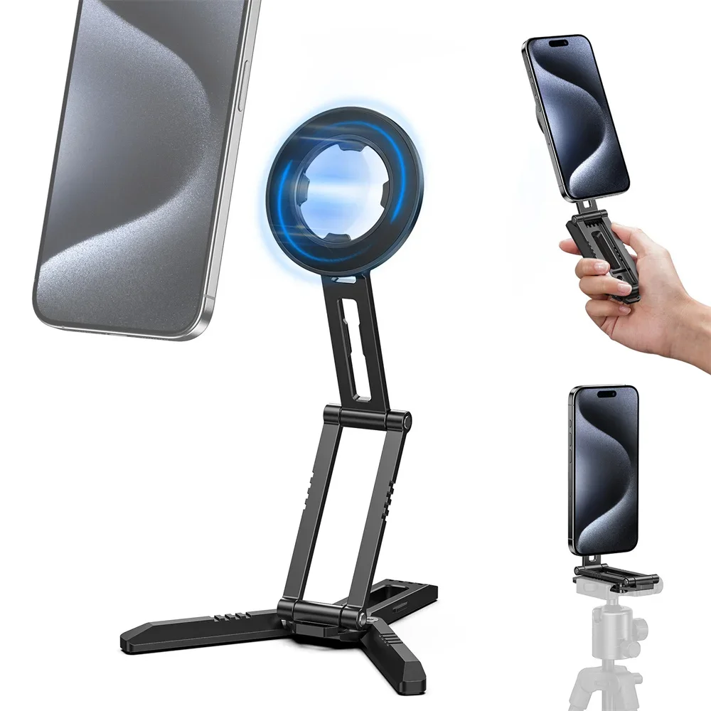 2025 Magnetic Phone Holder Stand with 1/4 Acra-swiss Magnet Phone Tripod Mount Desk Stand  for iPhone 16 15 14 13 12 Android