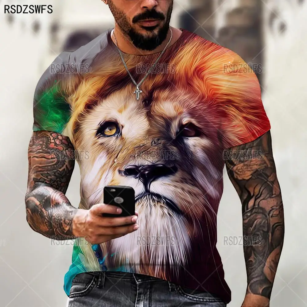 Fashion Animal Lion Graphic 3D Men T Shirt Summer Casual O-Neck Short Sleeve Oversized Male T-Shirt Streetwear Trendy Tops Tees