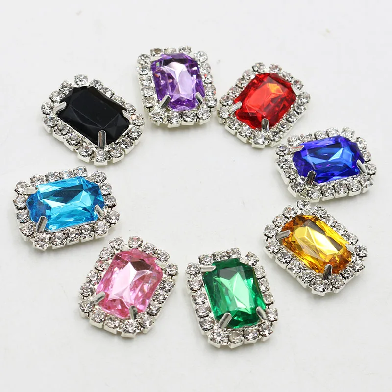 Factory Outlet 10PCS/lot 20*16mm Acrylic Rectangle Rhinestone Button Flatback Can Mix Colors For Free Delivery