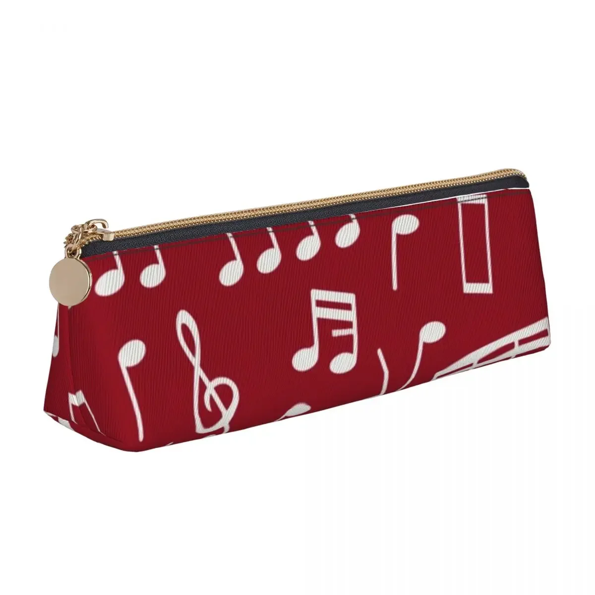 White Music Notes Triangle Pencil Case Musician For Teens Stationery Zipper  Box Fashion Leather Pen Organizer