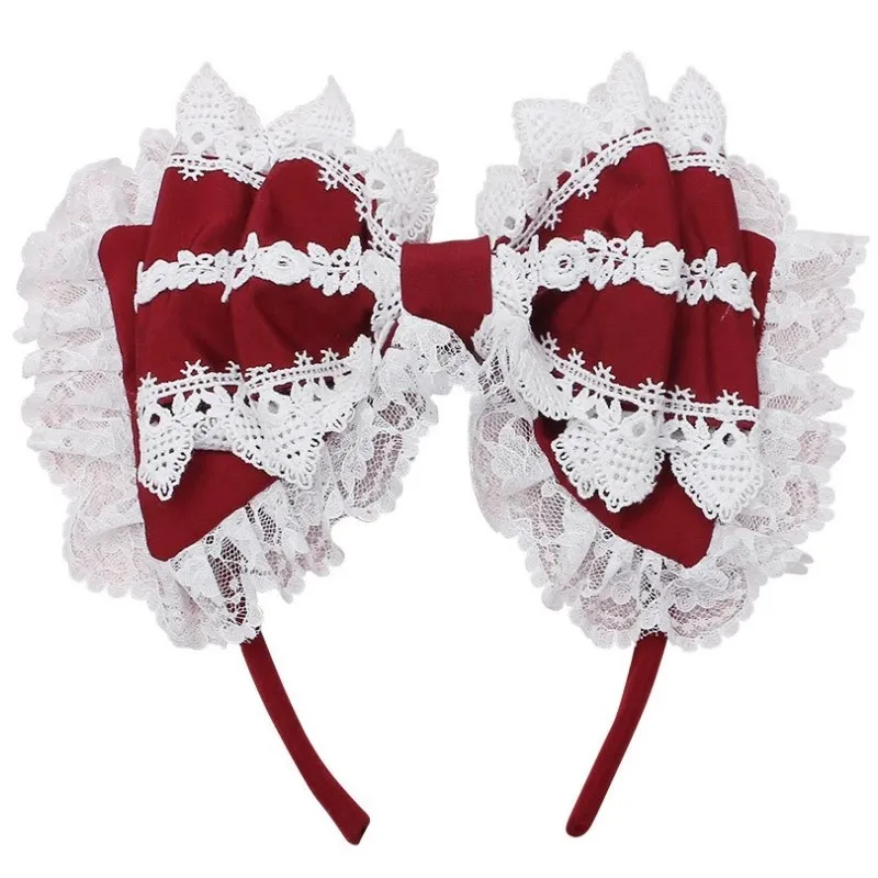 2025 Retro Handmade Cute Japanese Lolita Hair Clip Harajuku Soft Girl Headpiece Night Party Maid KC Big Lace Bow Hairband
