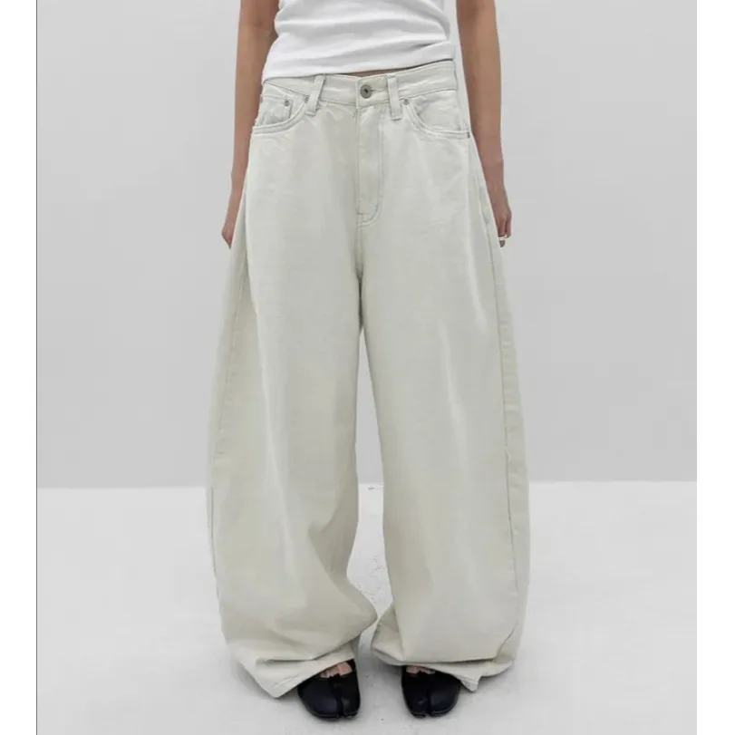 

Retro Dark Style Loose Casual Pants with Rivet Cross Blade Shape Comfortable Natural Waist Cotton 100% Women's Jeans