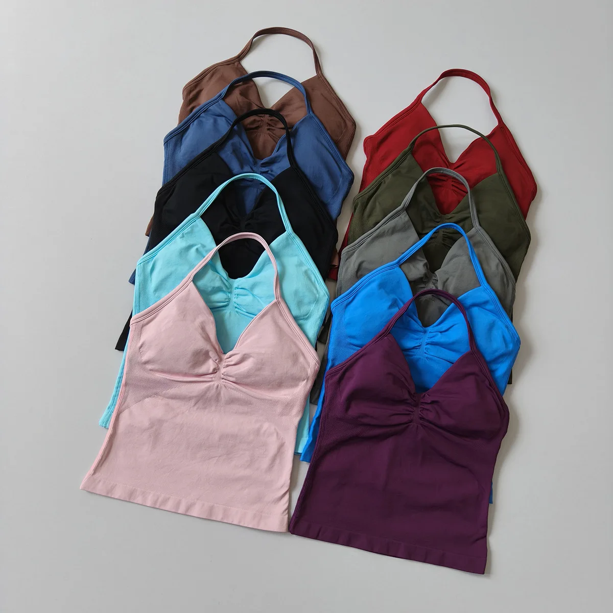 Pas de LOGO femmes palangre à bretelles dos nu haut de sport Scrunch entraînement dos ouvert soutien-gorge débardeur pour la course chemise de Yoga