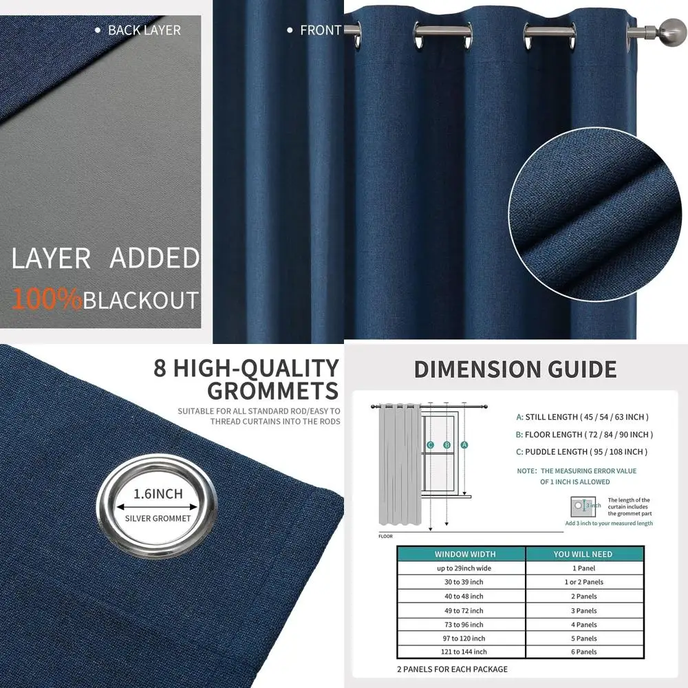 

Длинная джинсовая синяя термоизолирующая светонепроницаемая штора (120 дюймов) для спален