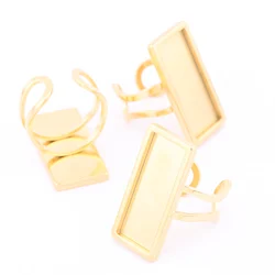 4pcs 10x25mm Rectangle Cabochon Ring Base Setting Blanks Stainless Steel Gold Plated Diy Bezels For Jewelry Making Supplies