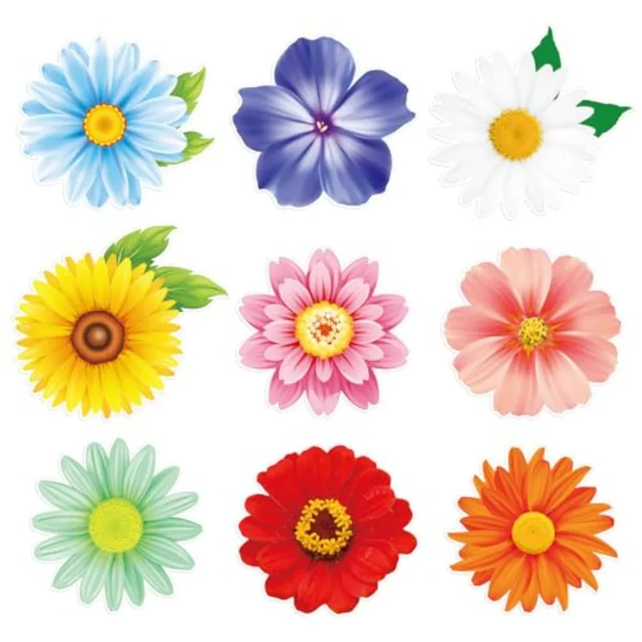 

54Pcs Spring Flower Cutouts Bulletin Board Decorations Summer Floral Paper Cutting for Classroom Back to School Party Home Wall