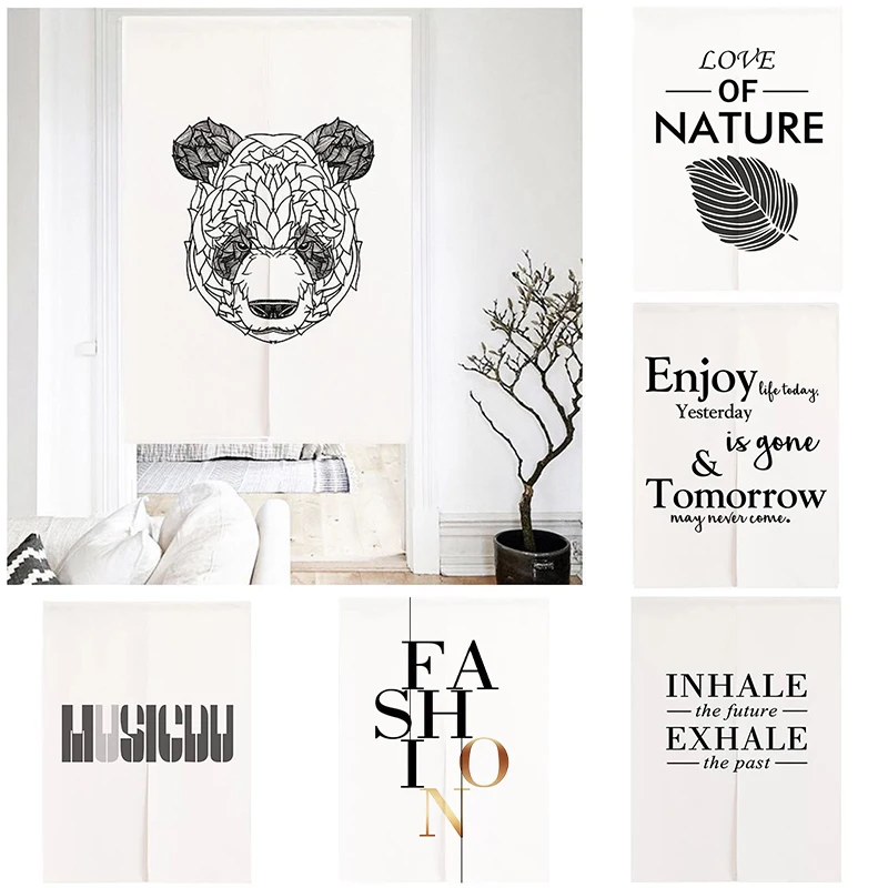 Geometric Black White Panda Animal Print Hanging Door Curtain Abstract Art Bedroom Half Panel Curtain Shower Home Decoration