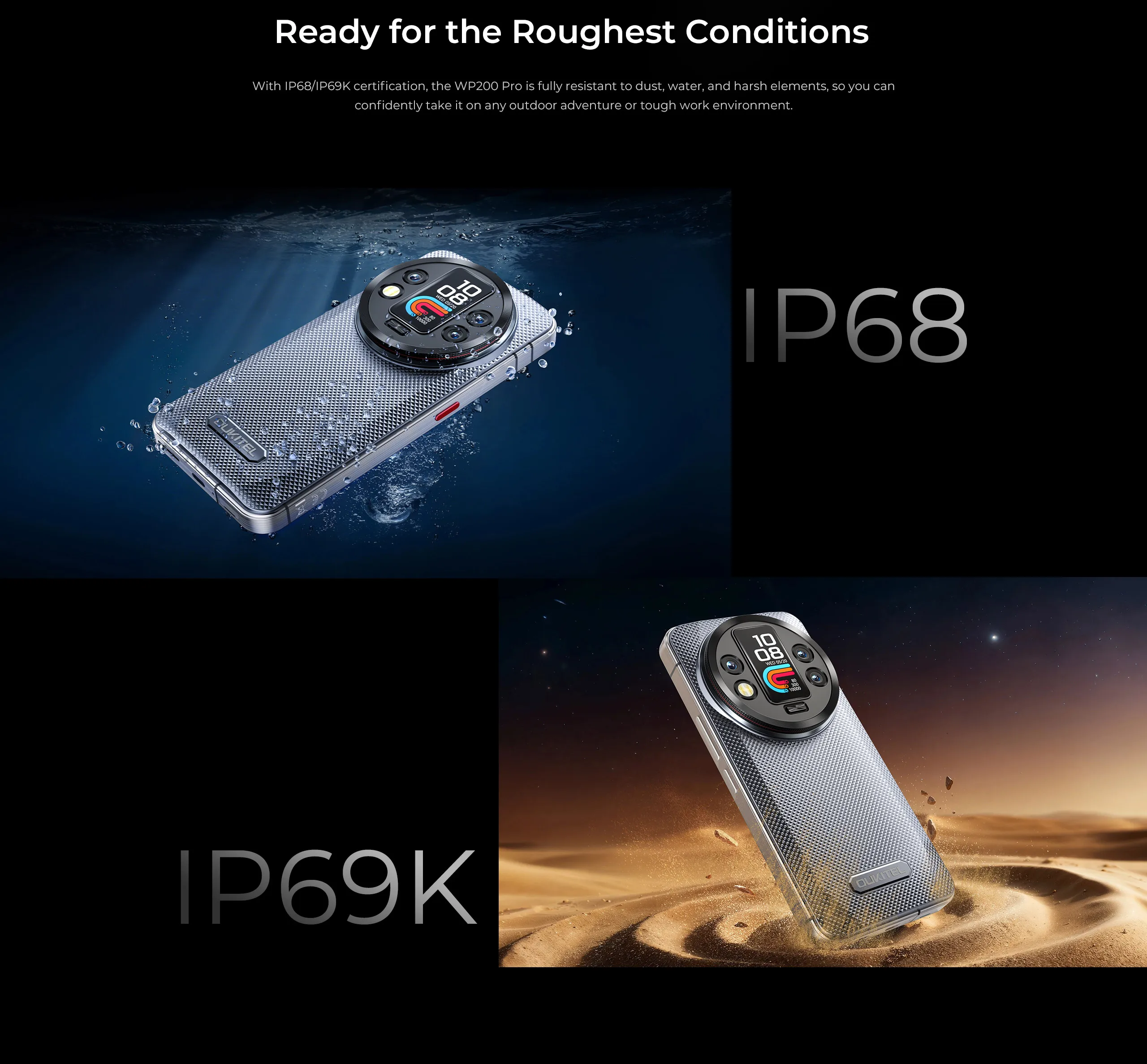 OUKITEL WP200 Pro 5G 72(24+48)GB+1TB Rugged Mobile Phone Android 15 6.7'' 120Hz 108MP+32MP 8800mAh 45W Dual SIM/AI/NFC