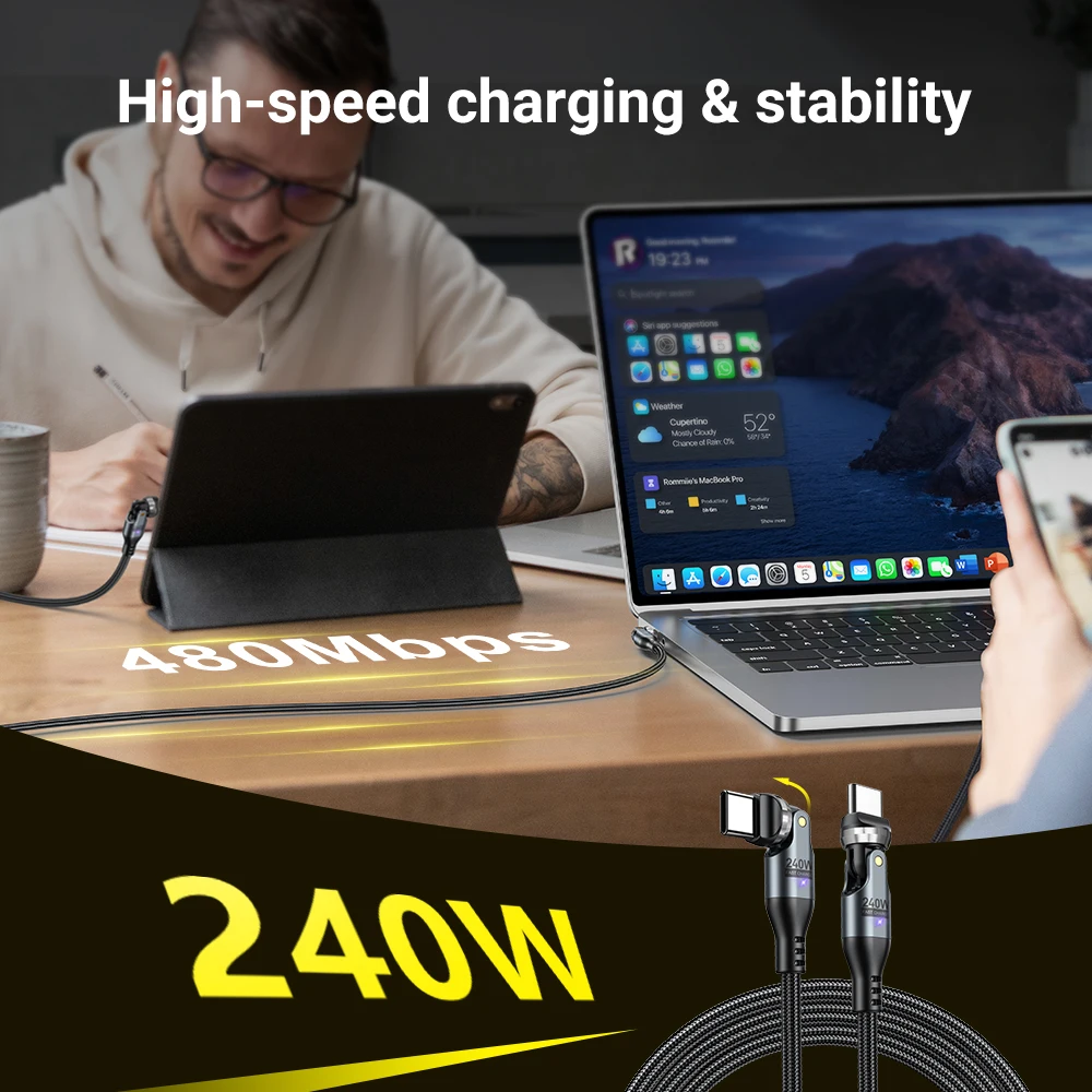 AUFU 240W Super szybkie ładowanie Kable typu C do iPhone'a 16 Kabel typu C do USB typu C 5A do Macbooka iPada Samsunga Przewód danych — zdjęcie produktu 3
