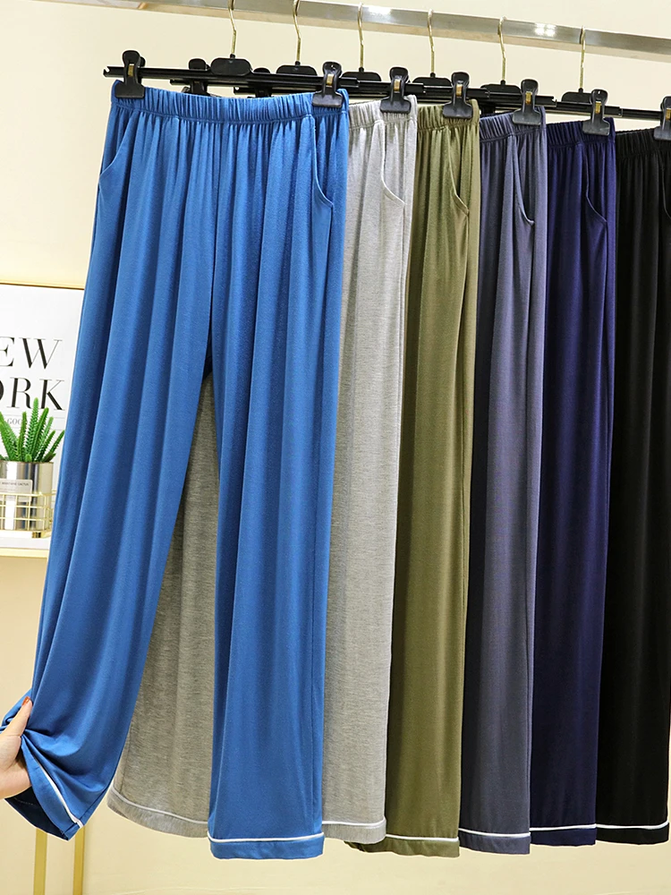 Men's Modal Sleepwear Loose Comfortable Long Pants Casual  Color Wide Leg Pants Home Wear Straight Cut Autumn Season