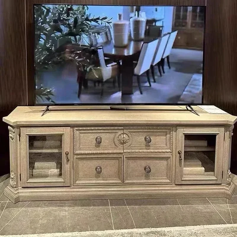 

l TV cabinet American solid wood carved TV cabinet French living room retro old locker