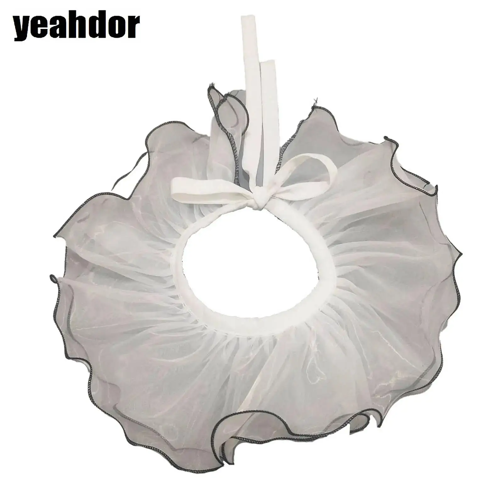 1Pc Women Ruffled Fake Collar Fashionable Elegant Collar Solid Color Round Versatile Accessories for Stage Performance