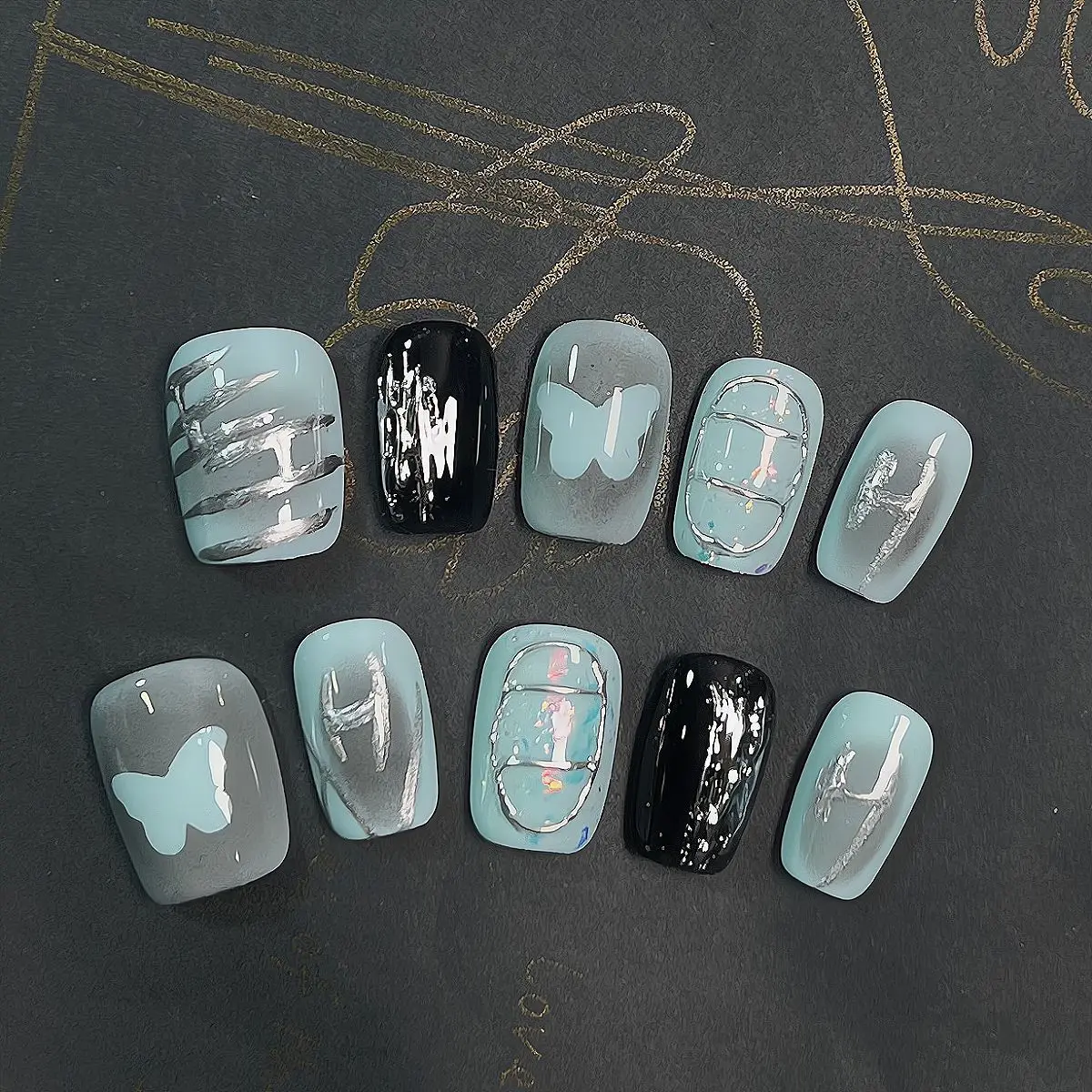 10 個ハンドホワイトバタフライパターンプレスオンネイルサークルマニキュアウェアラブルネイル女性と女の子のための偽爪