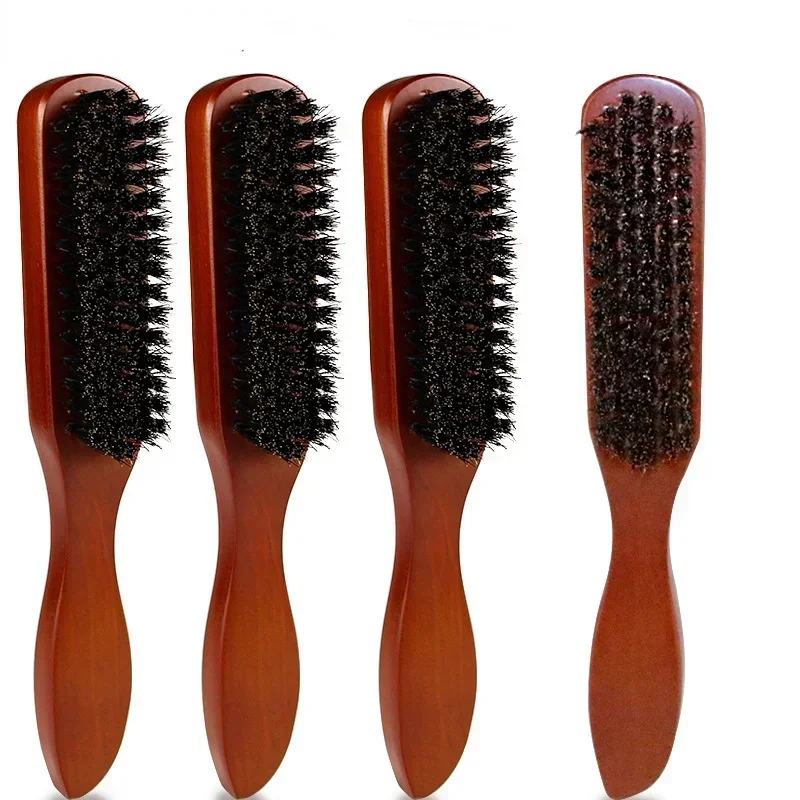 Barber Solid Wood Boar Shaving Brush Beard Massage Black Boar Bristle Hair Brush Curved Wooden Men Beard Mustache Brushes