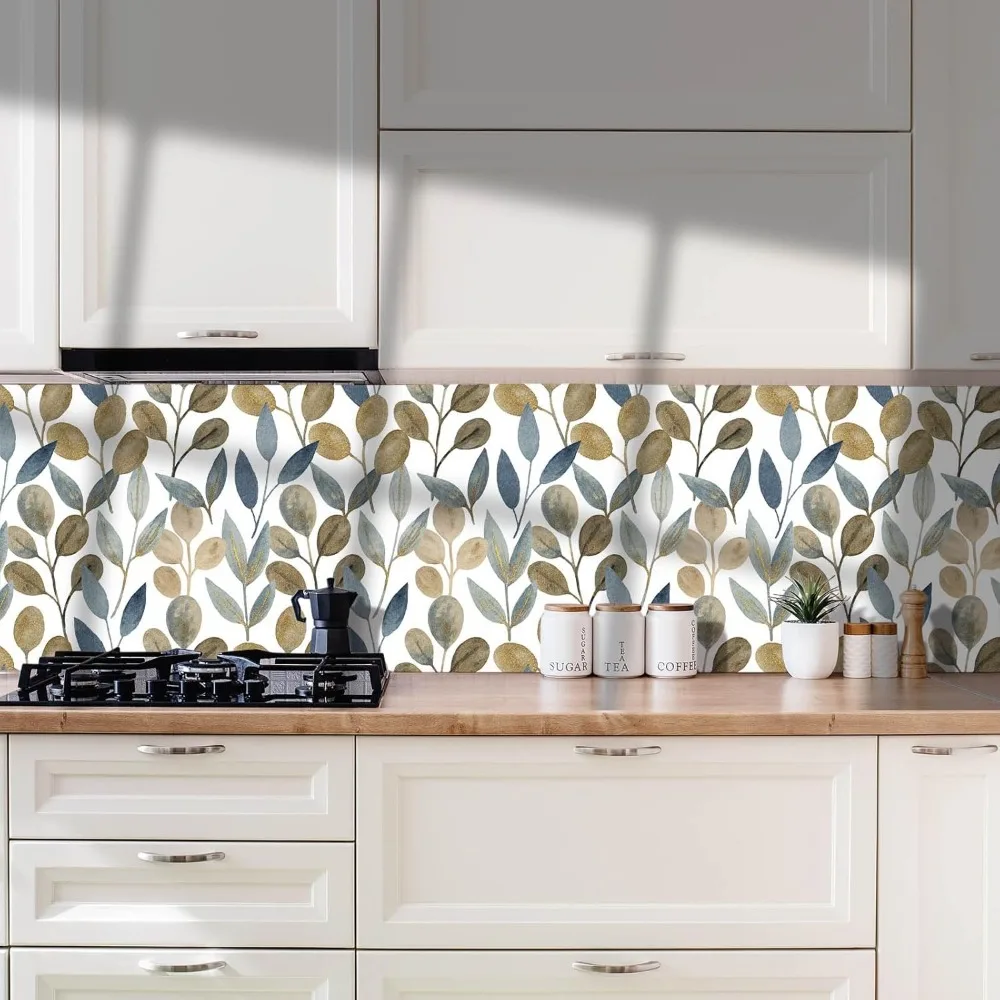 モダンな植物柄金箔ピールアンドスティック壁紙 防水リムーバブルビニールフローラルデザイン 自己粘着壁装材