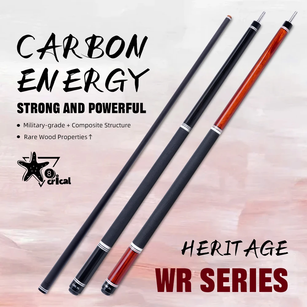Carbon Fiber Pool Cue Stick Low Deflection Professional 12.5mm Tip 3/8x8 Joint Leather Wrap 58in 19-20oz Billiard CRICAL