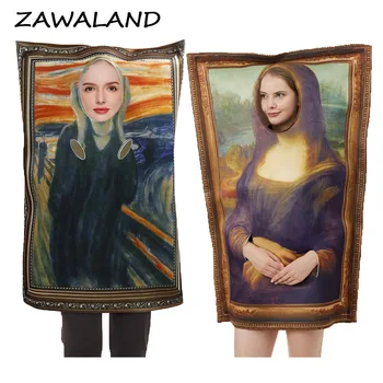 ZAWALAND dorosłe dziecko Mona Lisa kostiumy ścienne rekwizyty Halloween unisex Cosplay śmieszne krzyk Mural element ubioru odzież sportowa