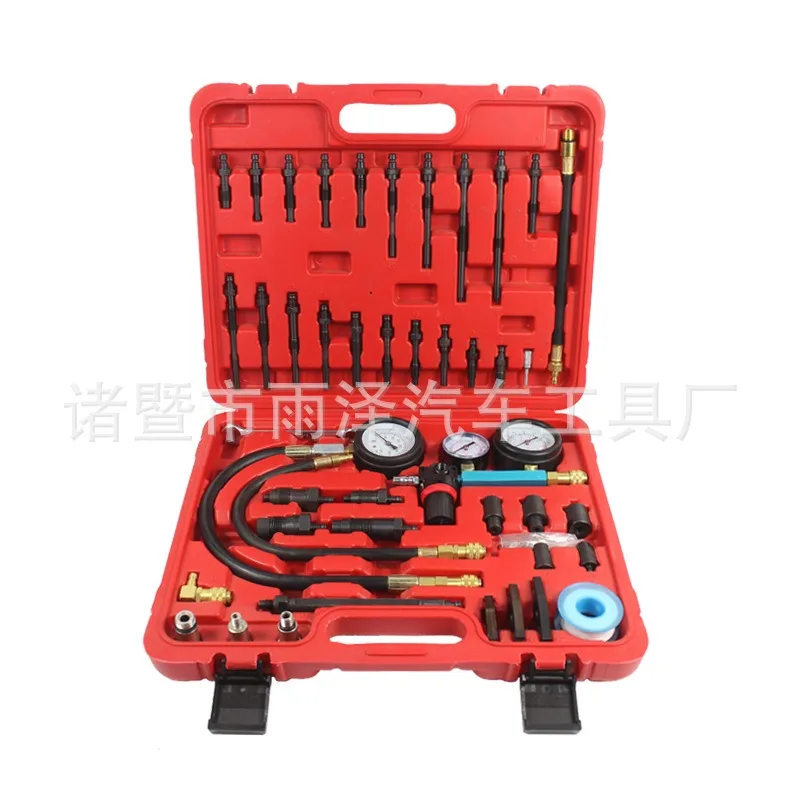 46PCS Dual Rail Engine Compression and Leak Tester Master Kit Carbon Steel Sleeve Set for Petrol and Diesel Vehicle Diagnosis