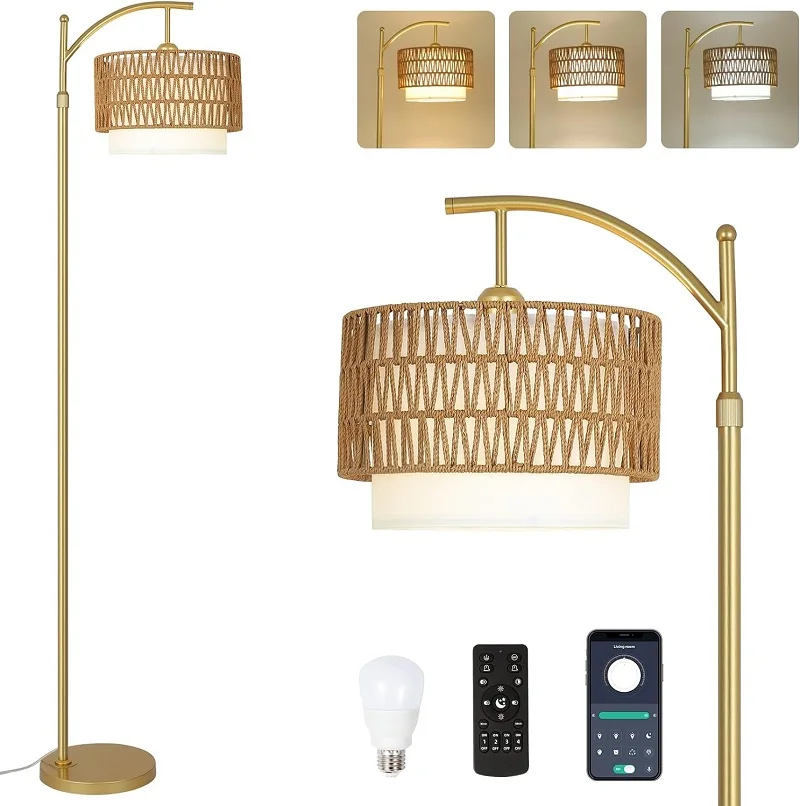 Living Room Floor Lamp with Remote Control and Dimmable LED Bulb 3-color Temperature Bohemian Vertical Lamp