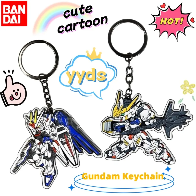 New Bandai Cute Q-Version Freedom Gundam Acrylic Transparent Keychain, Creative High-Appearance Bag Charm Universal Holiday Gift