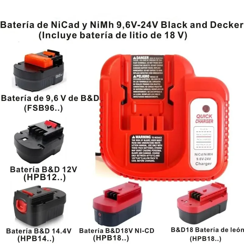 US/EU/UK/AU Plug Battery Charger BDFC240 Suitable for Black & Decker Multi-Volt 9.6V-24V NICD/NIMH Nickel Battery Power Tool